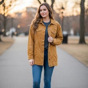 Easel Distressed Mustard Corduroy Trucker Jacket